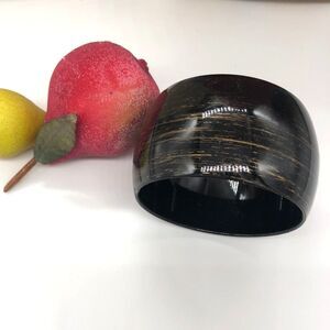 Black Lacquer Bangle Bracelet Wood Varnished 1990s Hong Kong